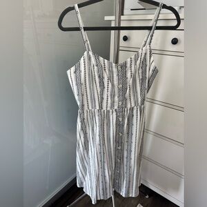 Navy/white linen patterned spaghetti strap sundress
